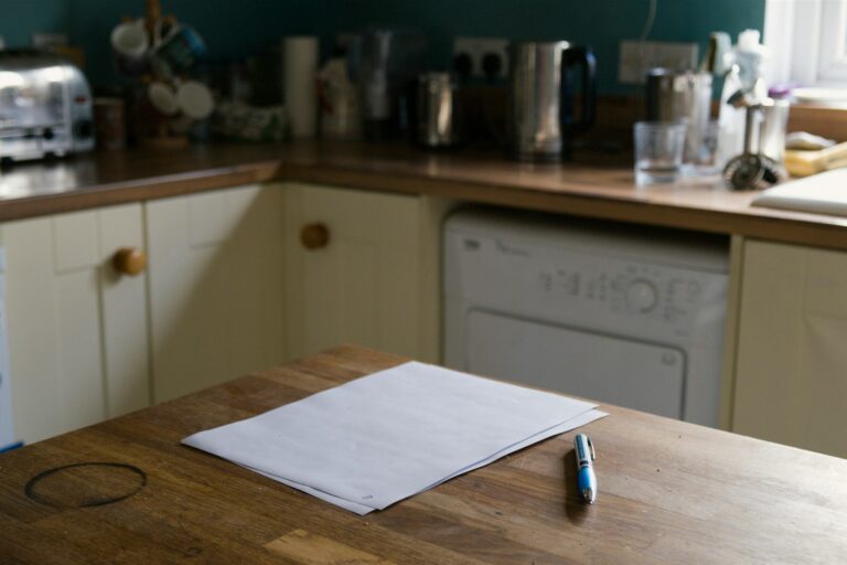 Babysitter writing notes kitchen table