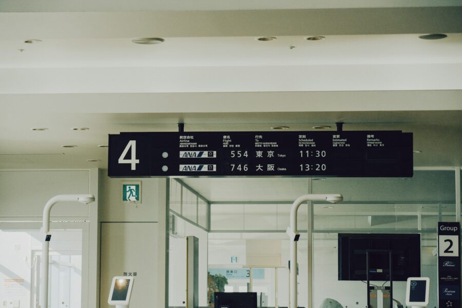 Airport departure board passengers luggage