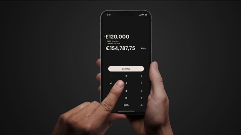 International bank transfer form smartphone person typing bank