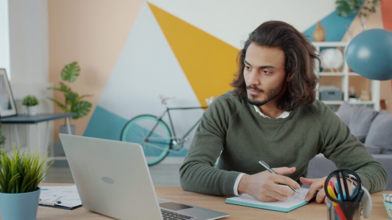 Freelancer laptop home workspace