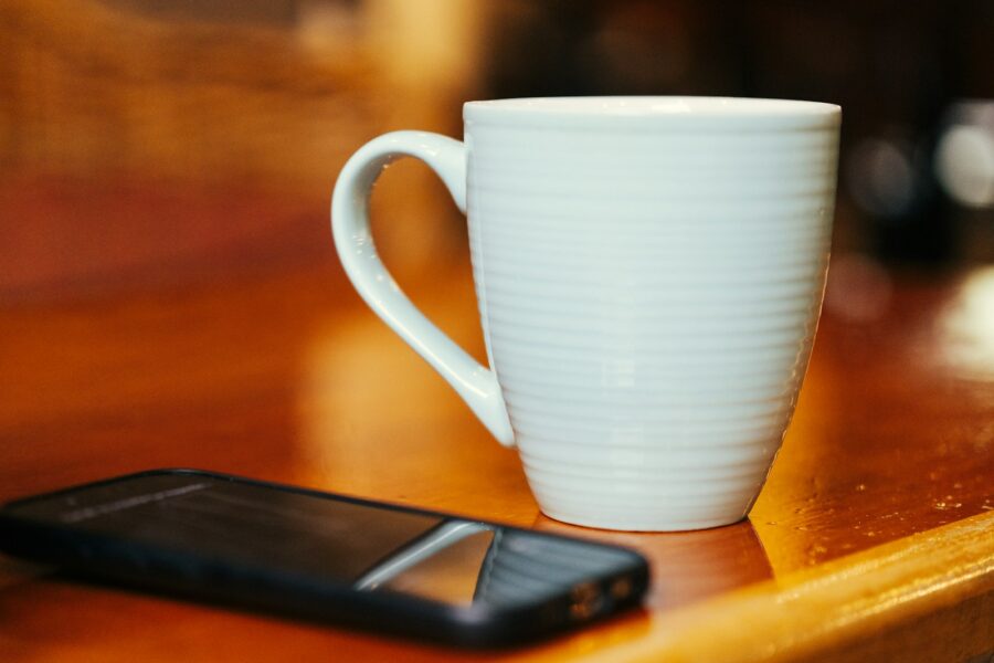 Online banking app smartphone coffee table
