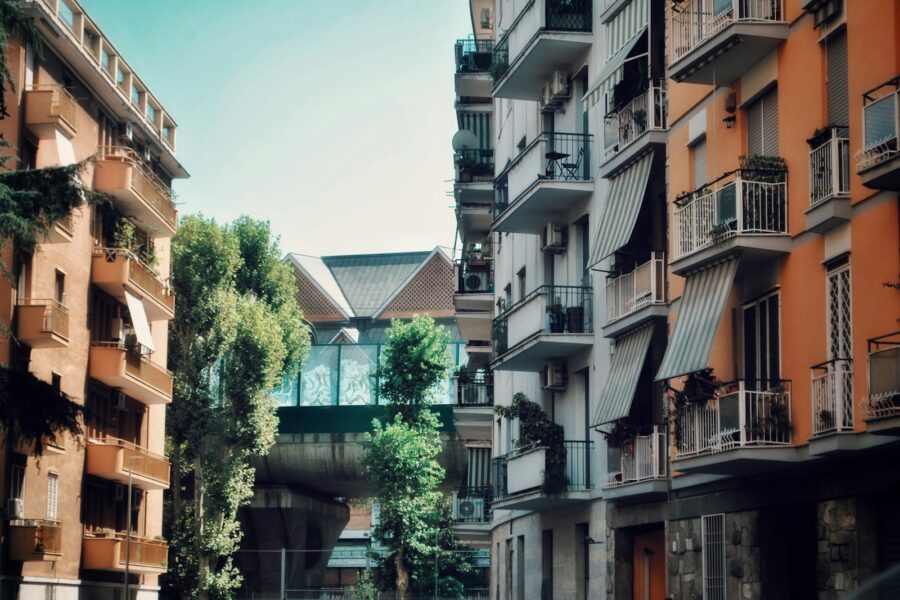 Apartment buildings rental housing city street
