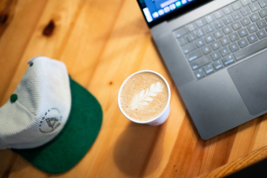 Freelancer laptop notebook coffee table