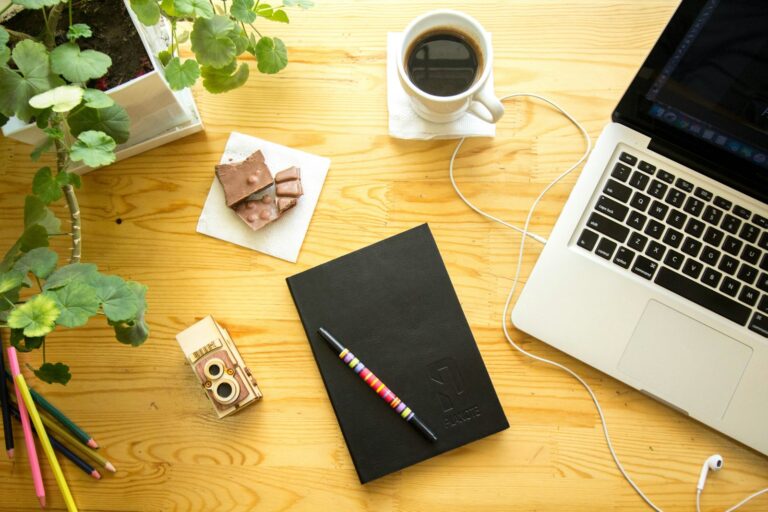 Etsy seller workspace notebook coffee