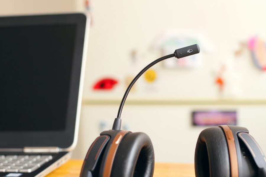 Remote job interview laptop webcam headset