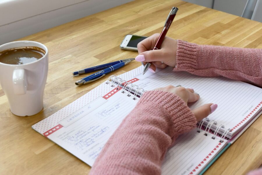 Notebook pen coffee