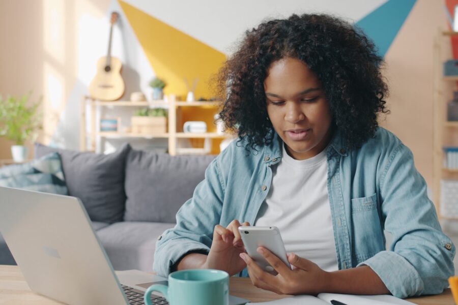 Woman checking credit