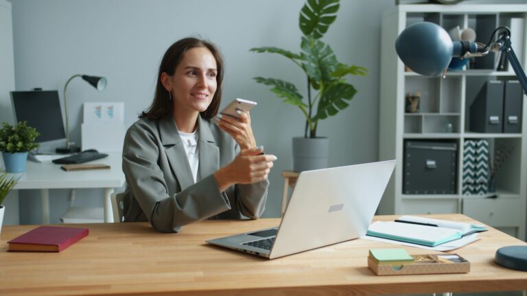 Woman checking credit