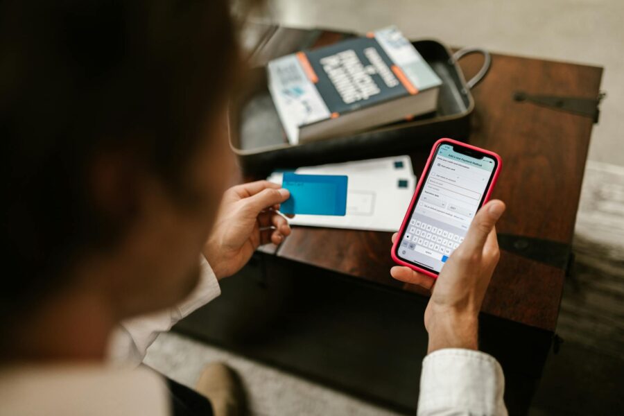 Smartphone banking app person holding phone