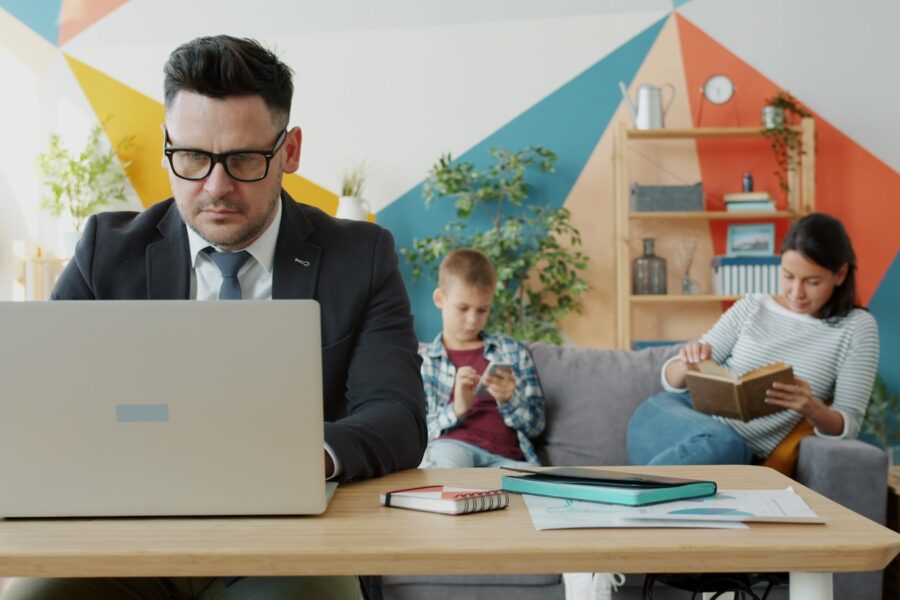 Family reviewing bills