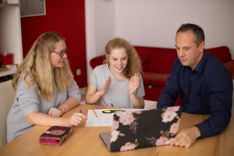 Family reviewing bills