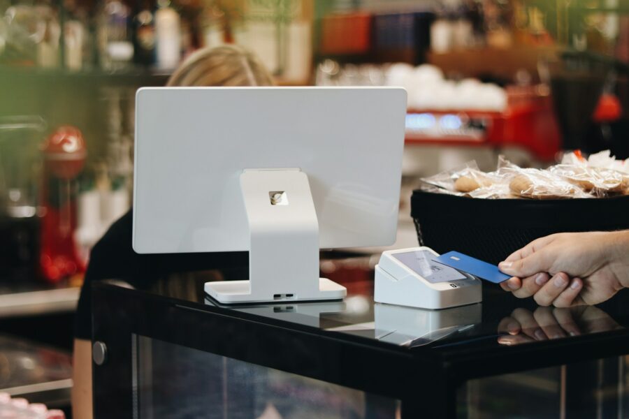 Small retail shop counter customer loyalty card