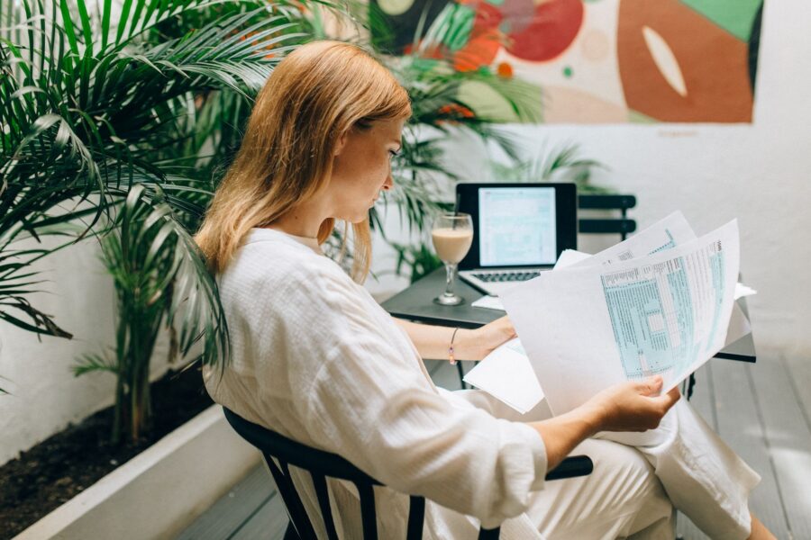 Person reading financial