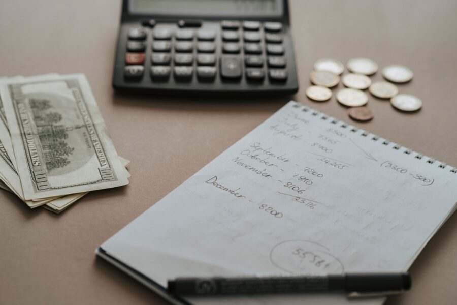 Notebook pen calculator coffee table