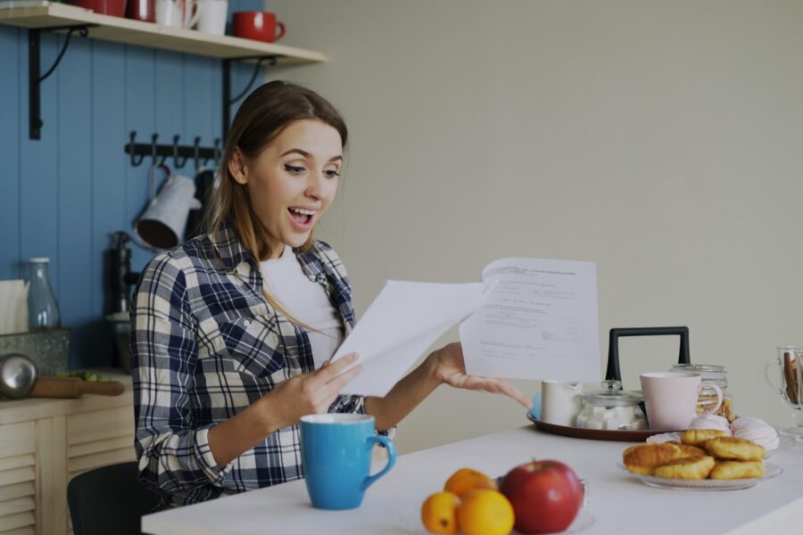 Woman reviewing receipts