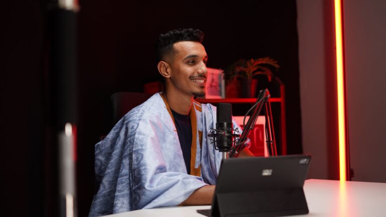 Person typing podcast