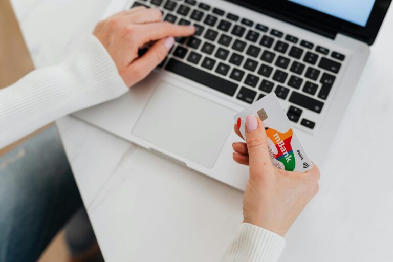Person checking online bank line credit