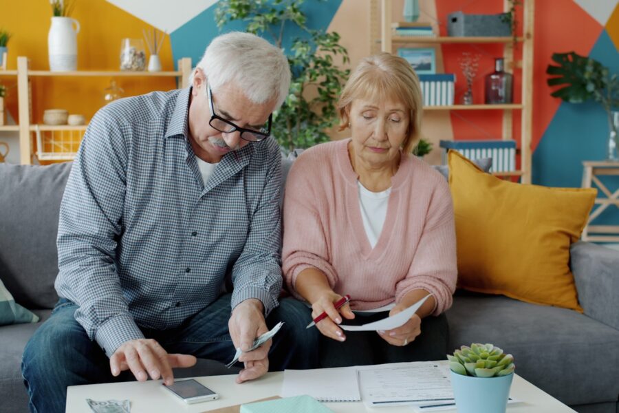 Retired couple reviewing