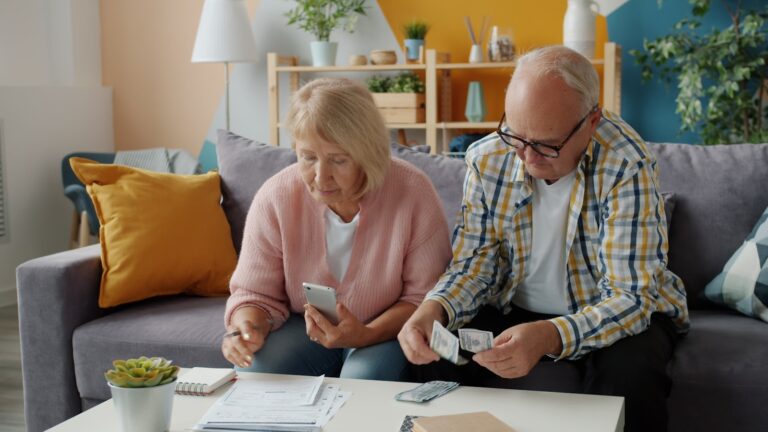 Retired couple reviewing