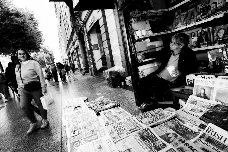 Shopping street pedestrians storefronts