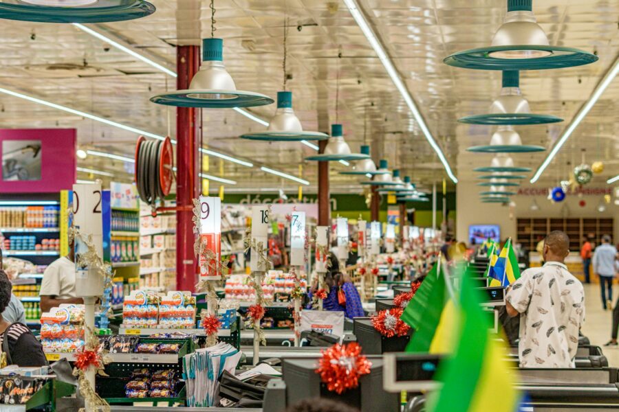 Supermarket aisle evening