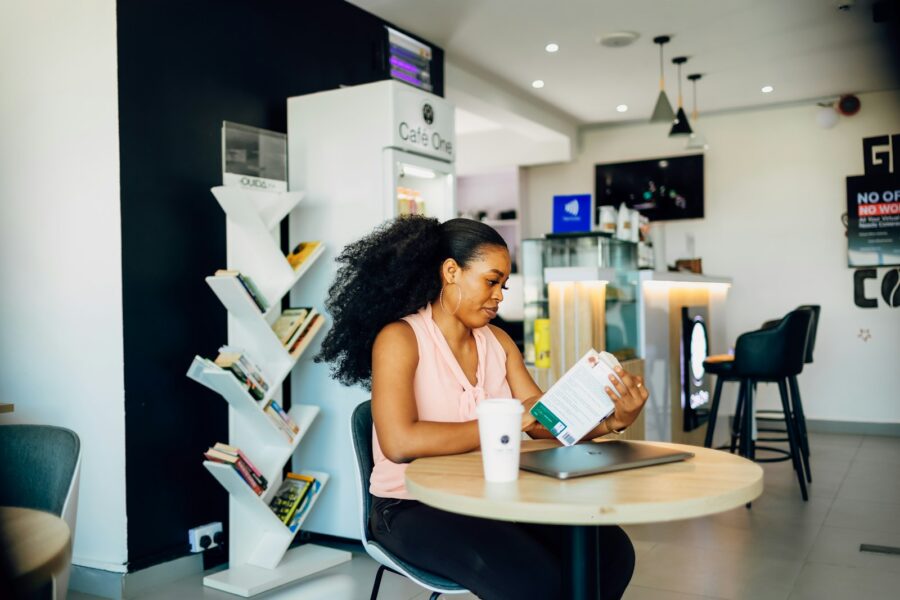 Woman budgeting notebook