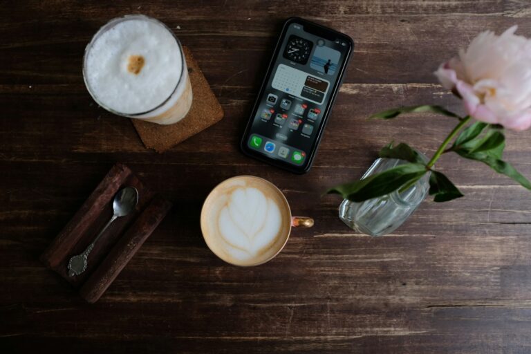 Notebook smartphone coffee