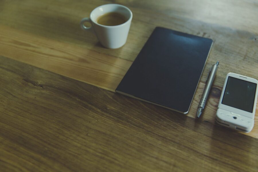 Notebook smartphone coffee