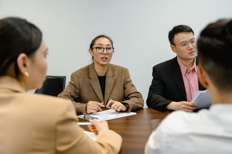 Office workers talking