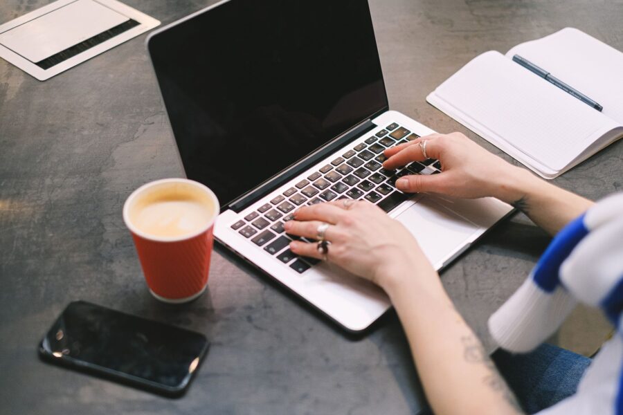 Freelancer laptop coffee