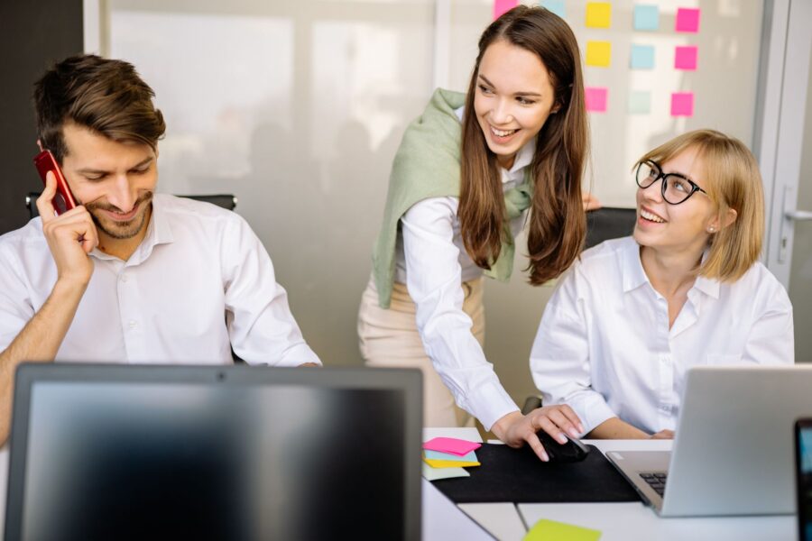 Office worker leading