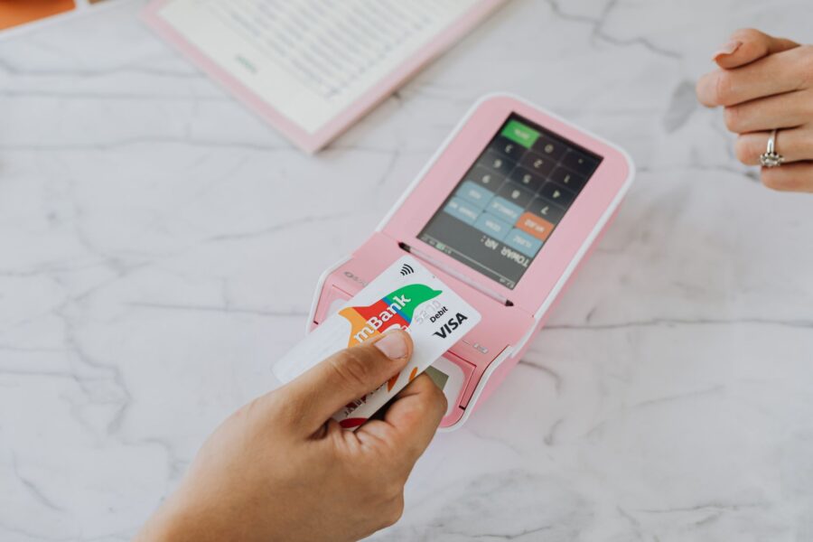 Woman using debit